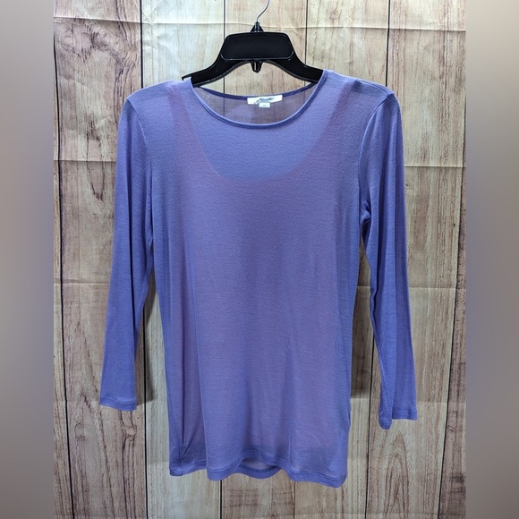 New Vince Sheer Top 3/4 Sleeve Soft Lilac Sugar Plum 2 PC Lyocell Layered Size S - Picture 4 of 10